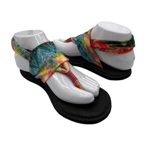Sanuk Rainbow Tie Dye Slingback Cushioned Flat Sandals Size 6 Women's